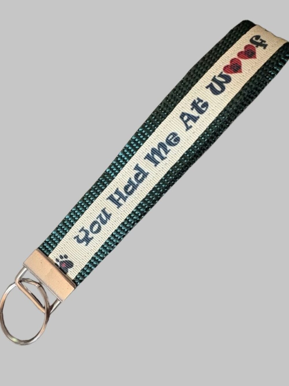 Key Chain For Dog Lovers Webbing Wristlet Handmade Original Design Green NWOT